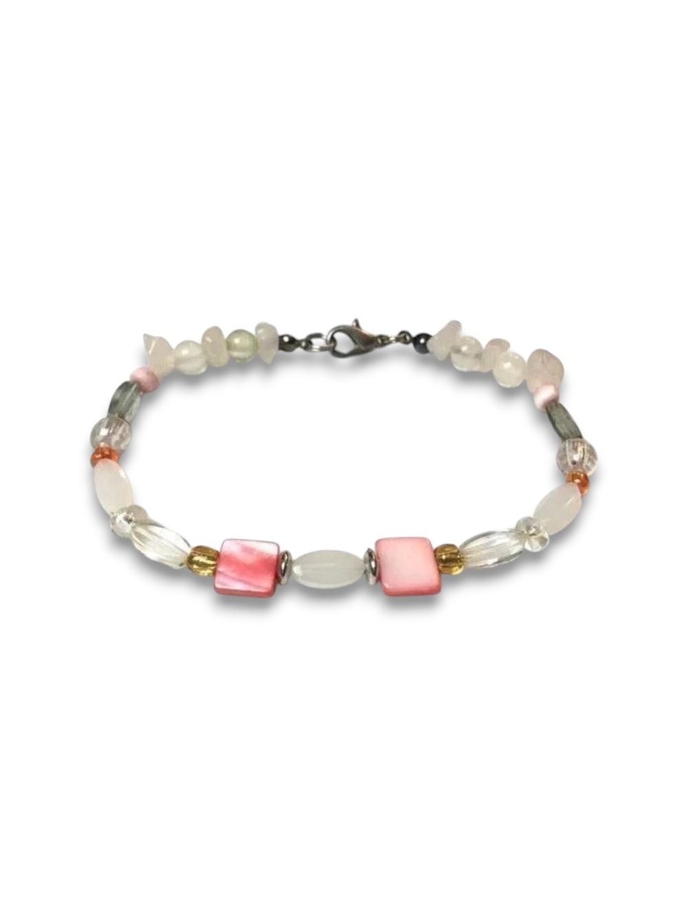 Handmade Bracelet Beaded Glass Quartz Crystals Plastic Mixed Beads White Peach